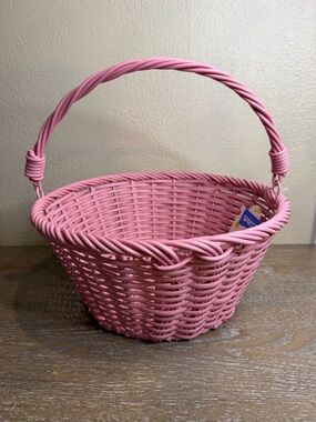 12" Easter Plastic Willow Basket Pink- Spritz
